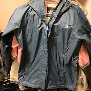 Teal North Face rain coat